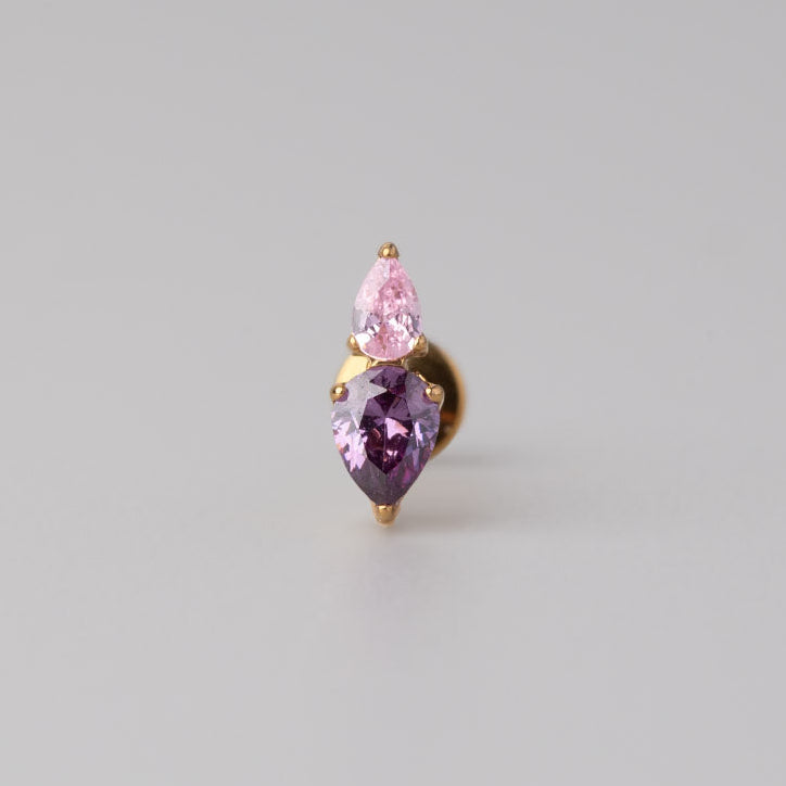 Triangular Purple and Pink CZ in Gold - Titanium
