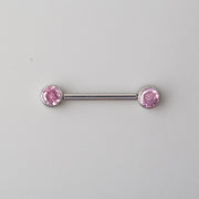 CZ Nipple Barbell in Pink - Titanium - Camden Body Jewellery