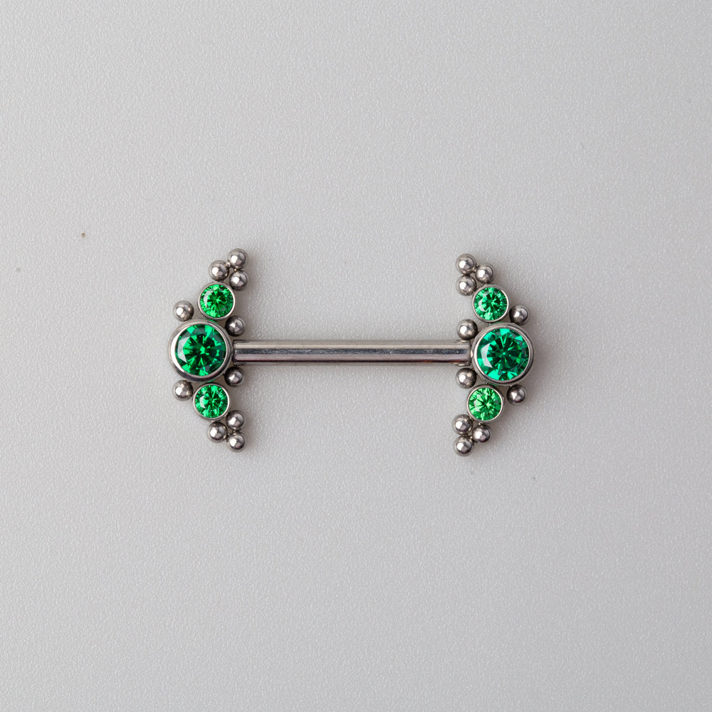 Triple Stone Beads Nipple Barbell in Green - Titanium