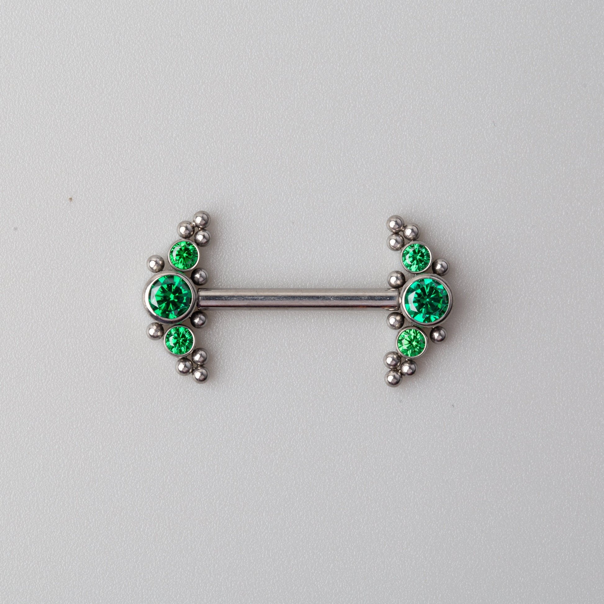 Triple Stone Beads Nipple Barbell in Green - Titanium - Camden Body Jewellery