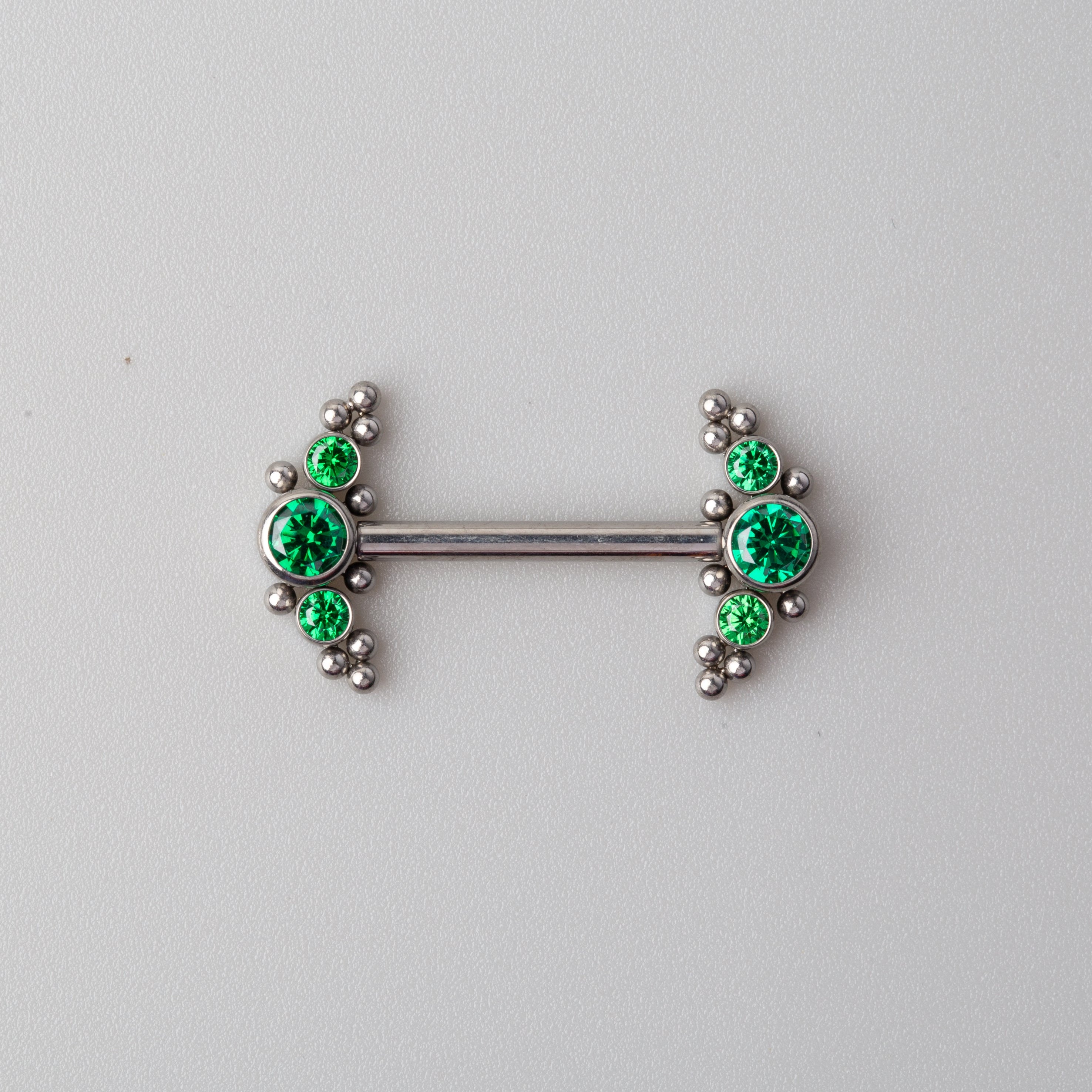 Triple Stone Beads Nipple Barbell in Green - Titanium - Camden Body Jewellery