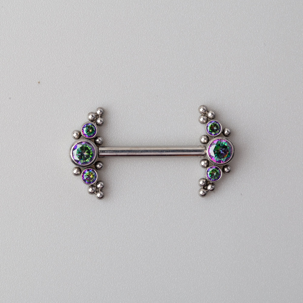 Triple Stone Beads Nipple Barbell in VM - Titanium