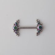 Triple Stone Beads Nipple Barbell in VM - Titanium - Camden Body Jewellery