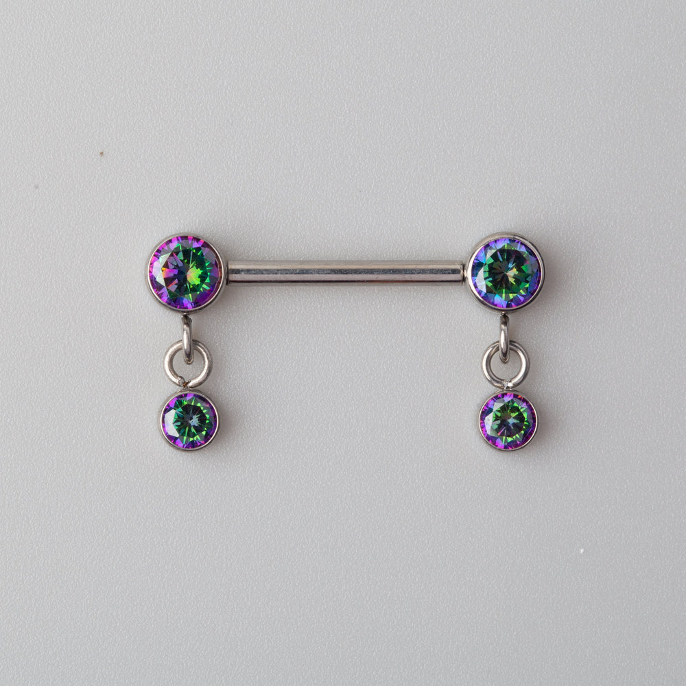 Dangle CZ Nipple Barbell in VM (Rainbow) - Titanium