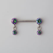 Dangle CZ Nipple Barbell in VM (Rainbow) - Titanium - Camden Body Jewellery
