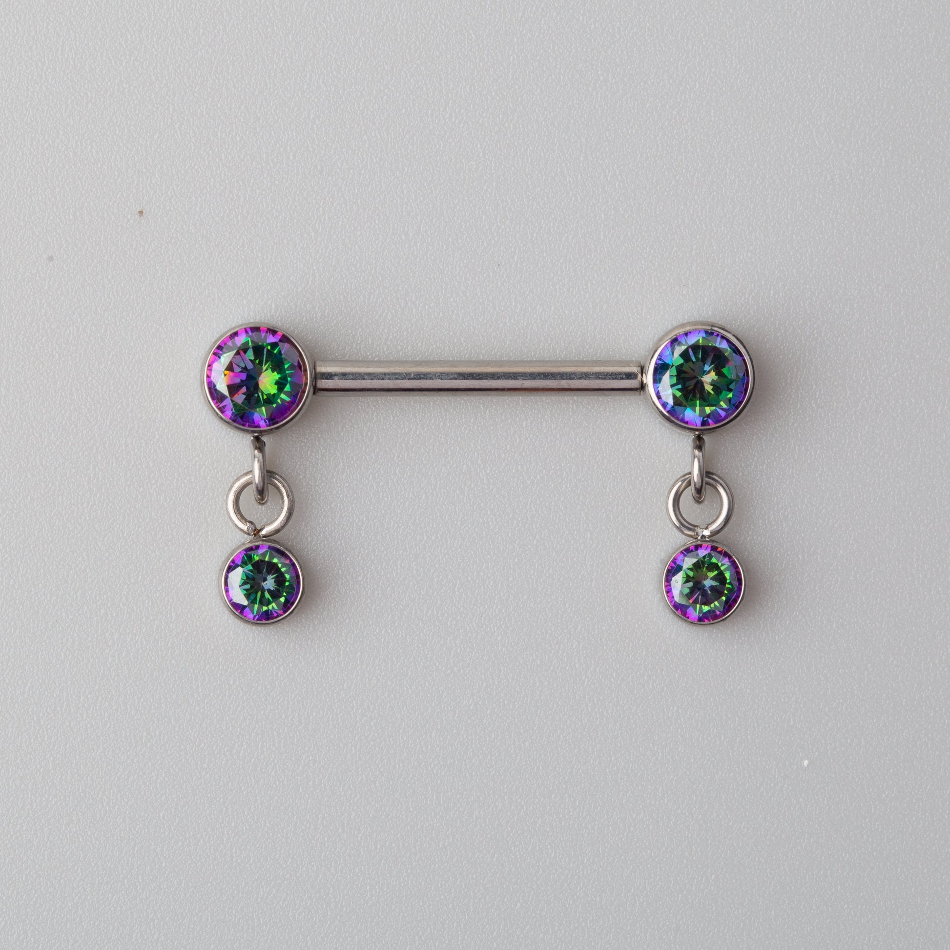 Dangle CZ Nipple Barbell in VM (Rainbow) - Titanium - Camden Body Jewellery