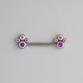 4 AB CZ Stone Cluster Top Nipple Barbell - Titanium - Camden Body Jewellery