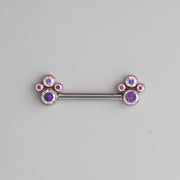 4 AB CZ Stone Cluster Top Nipple Barbell - Titanium - Camden Body Jewellery