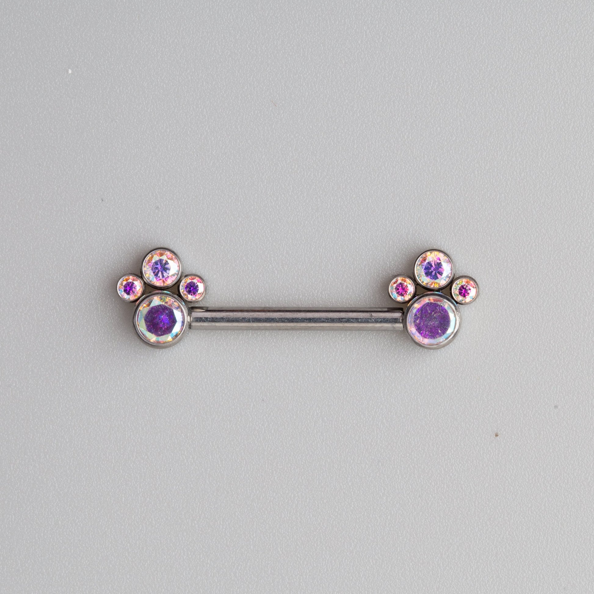4 AB CZ Stone Cluster Top Nipple Barbell - Titanium - Camden Body Jewellery