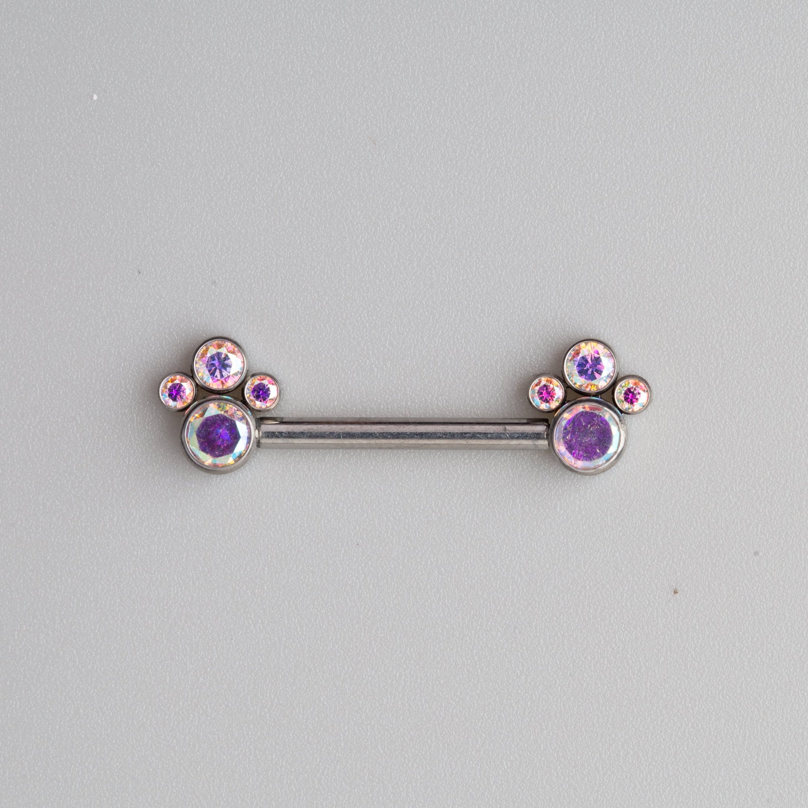 4 AB CZ Stone Cluster Top Nipple Barbell - Titanium - Camden Body Jewellery