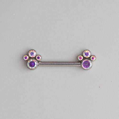 4 AB CZ Stone Cluster Top Nipple Barbell - Titanium