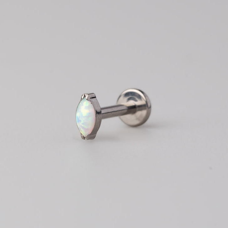 Oval White Opal Labret in Silver - Titanium - Camden Body Jewellery