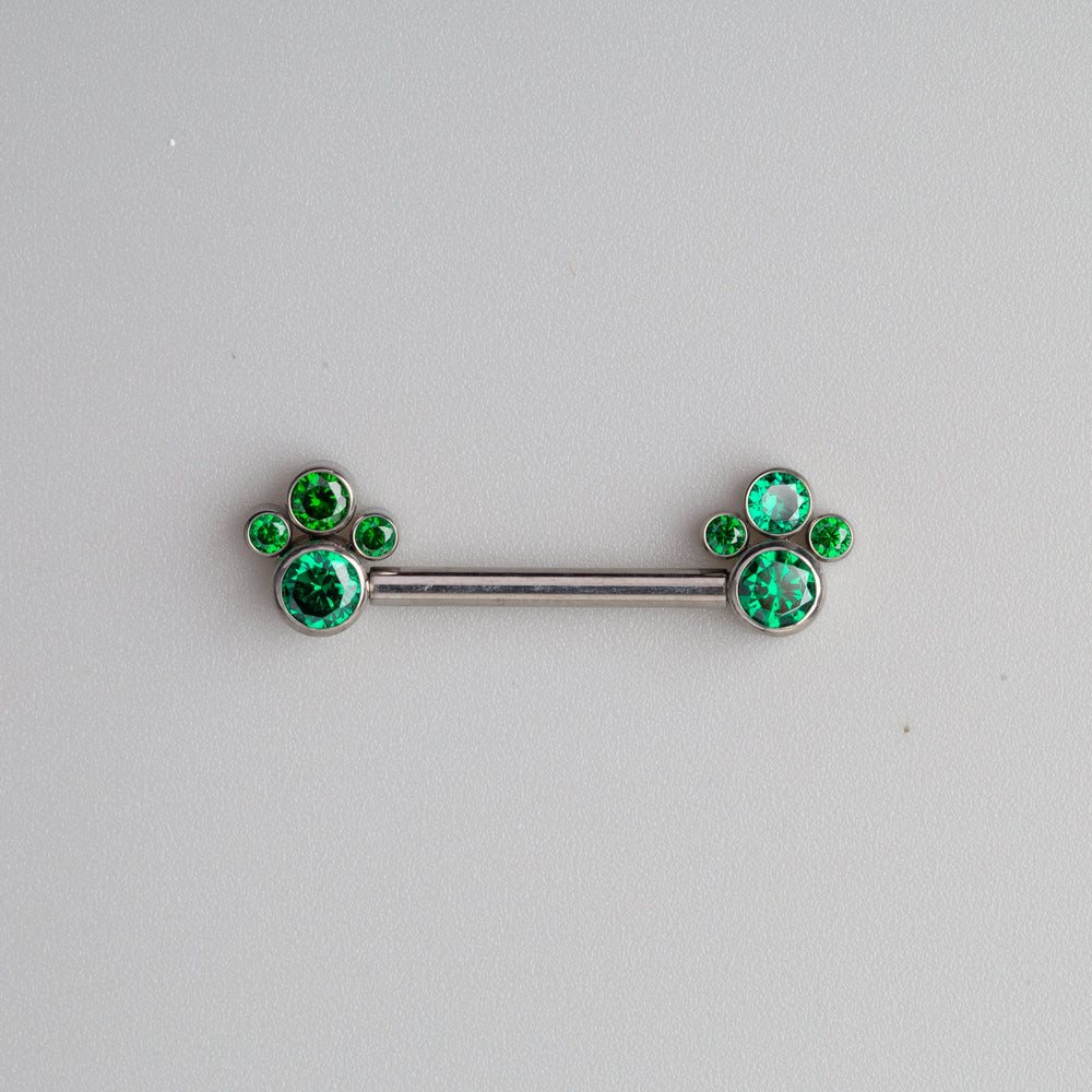 4 Green CZ Stone Cluster Top Nipple Barbell - Titanium