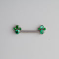 4 Green CZ Stone Cluster Top Nipple Barbell - Titanium - Camden Body Jewellery