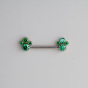 4 Green CZ Stone Cluster Top Nipple Barbell - Titanium - Camden Body Jewellery