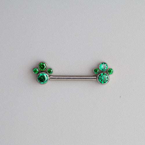 4 Green CZ Stone Cluster Top Nipple Barbell - Titanium