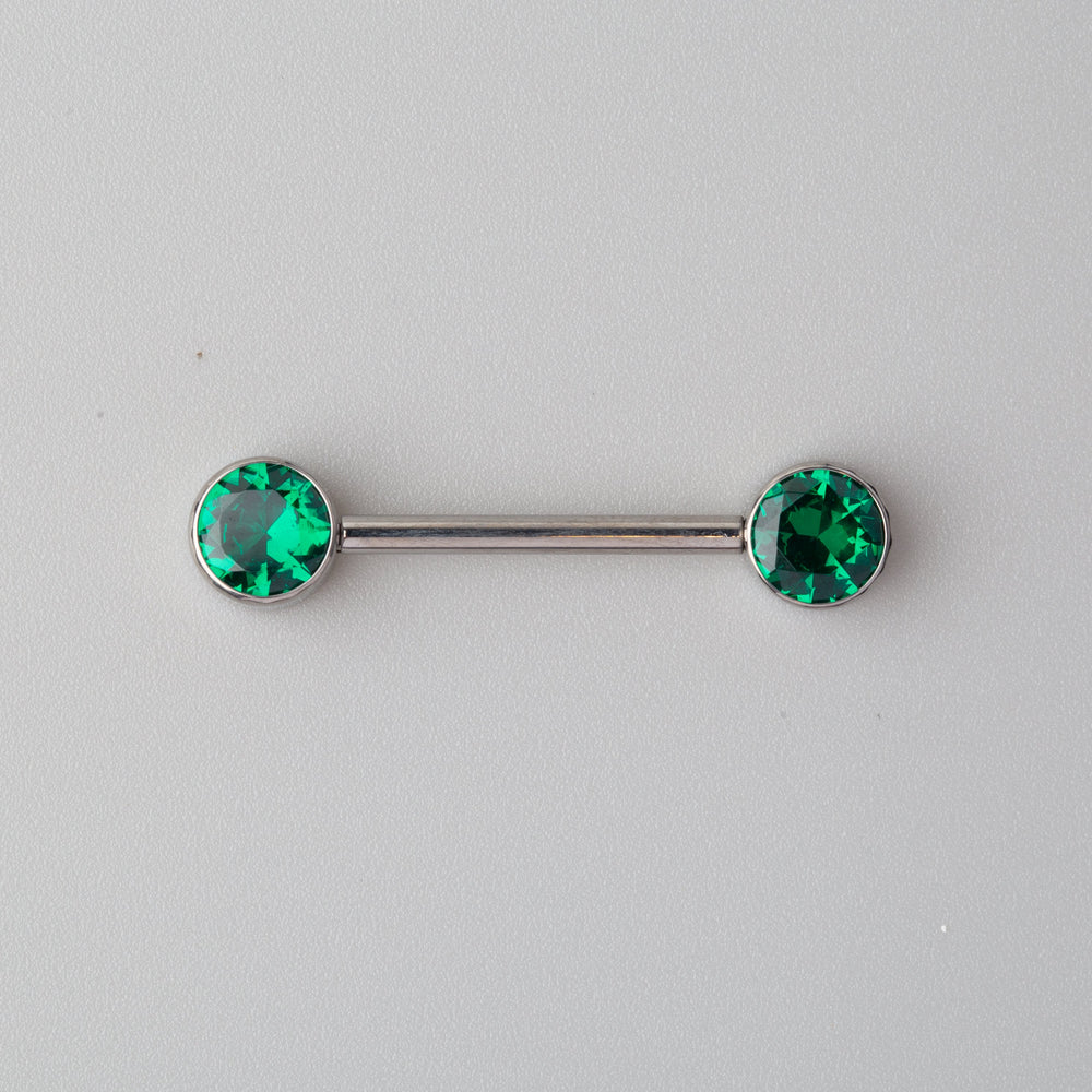 CZ Nipple Barbell in Green - Titanium
