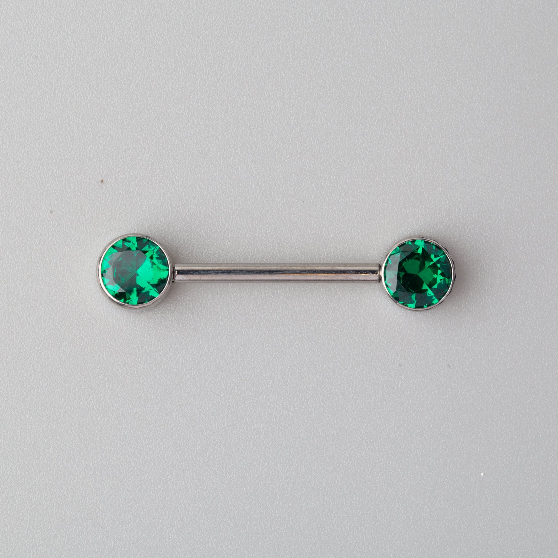 CZ Nipple Barbell in Green - Titanium - Camden Body Jewellery