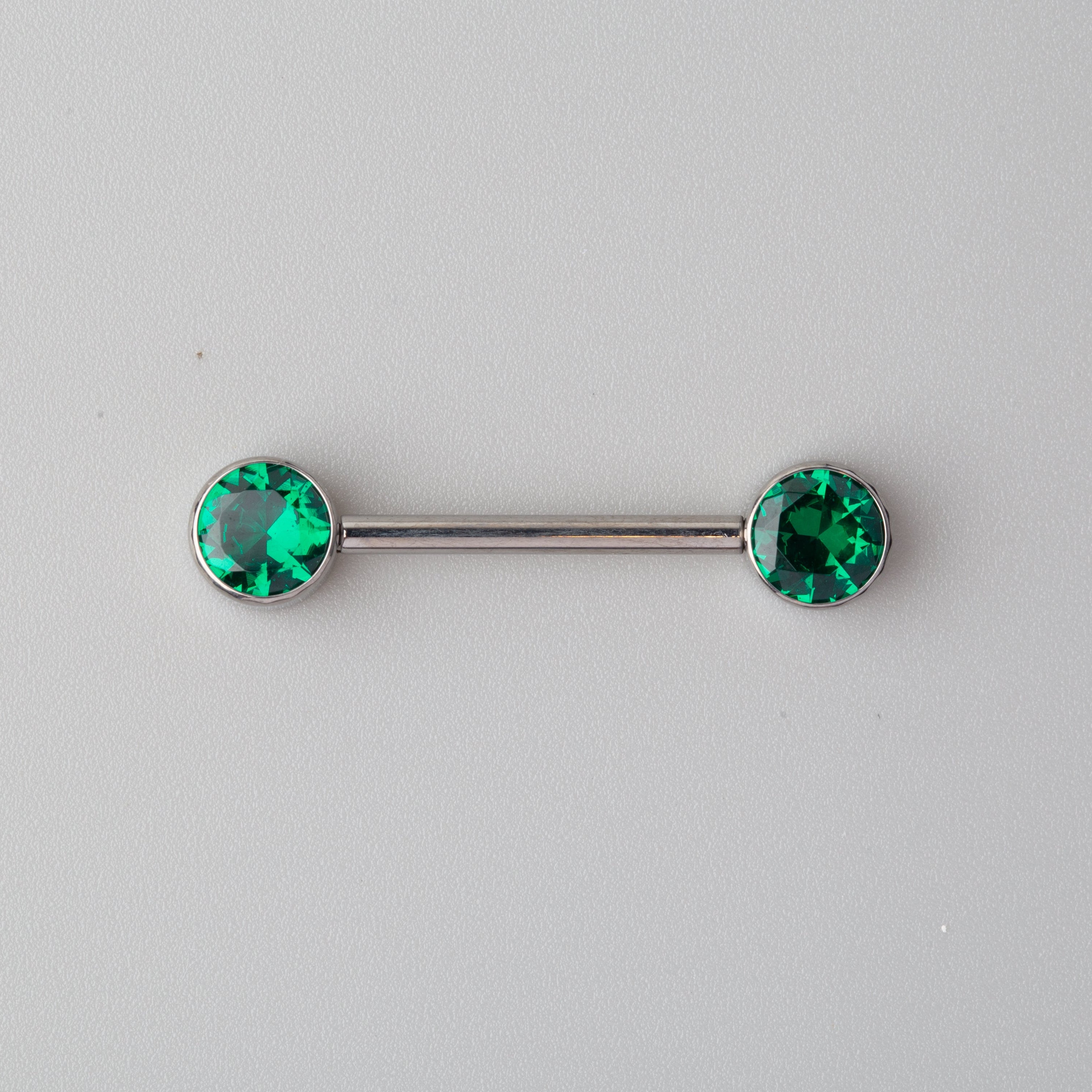 CZ Nipple Barbell in Green - Titanium - Camden Body Jewellery