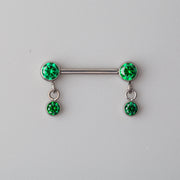 Dangle CZ Nipple Barbell in Green - Titanium - Camden Body Jewellery