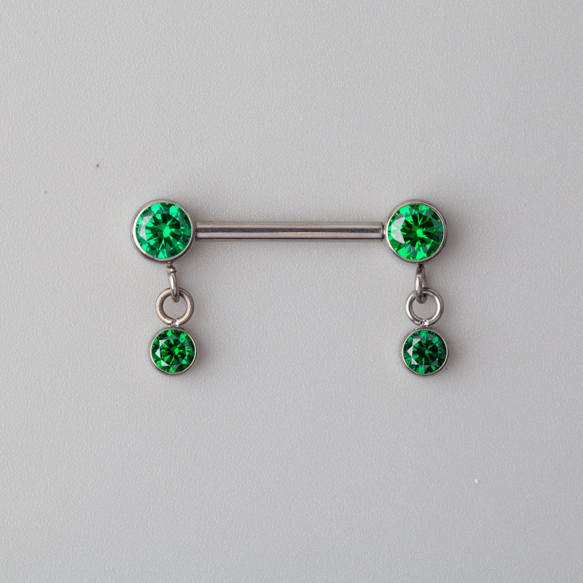 Dangle CZ Nipple Barbell in Green - Titanium - Camden Body Jewellery