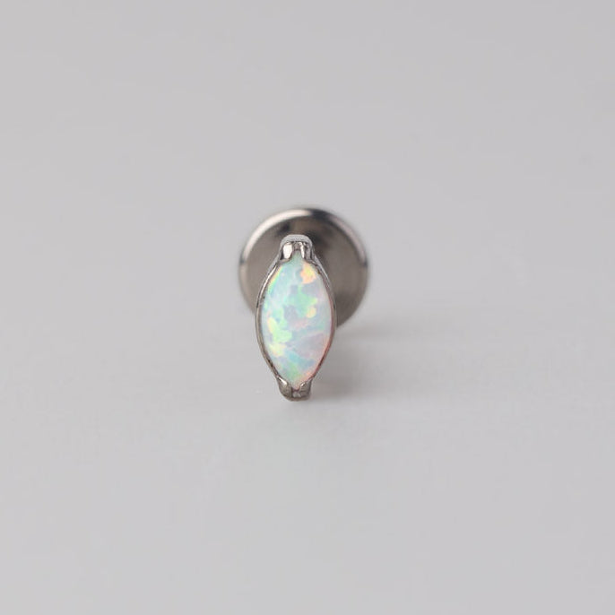 Oval White Opal Labret in Silver - Titanium - Camden Body Jewellery