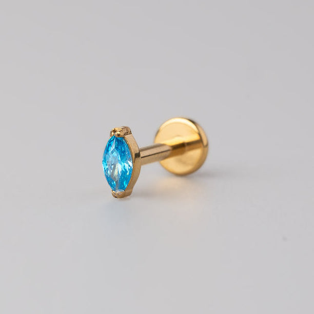 Oval Aqua CZ Labret in Gold - Titanium - Camden Body Jewellery