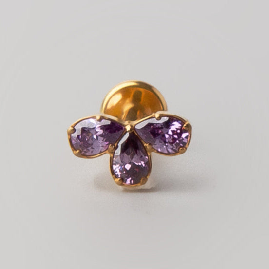 Flower Amethyst Stone Labret in Gold - Titanium - Camden Body Jewellery