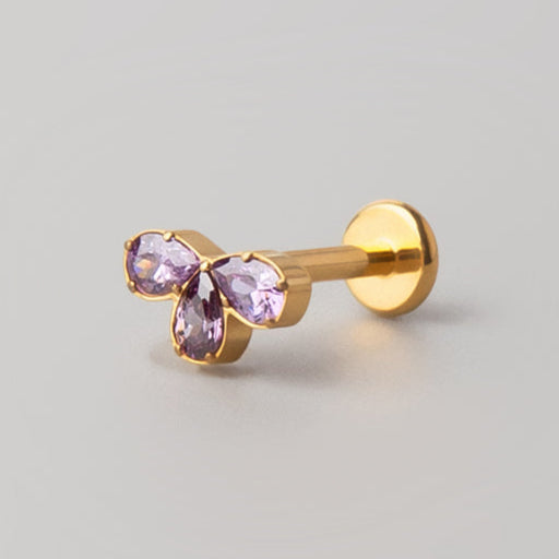 Flower Amethyst Stone Labret in Gold - Titanium - Camden Body Jewellery