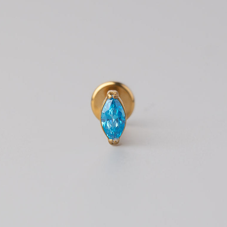 Oval Aqua CZ Labret in Gold - Titanium