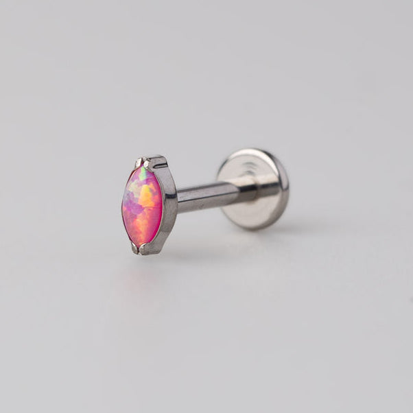 Oval Pink Opal Labret in Silver - Titanium - Camden Body Jewellery