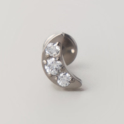Crescent CZ Labret in Silver - Titanium