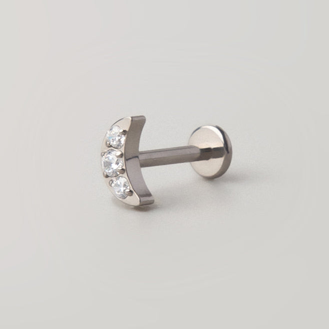 Crescent CZ Labret in Silver - Titanium