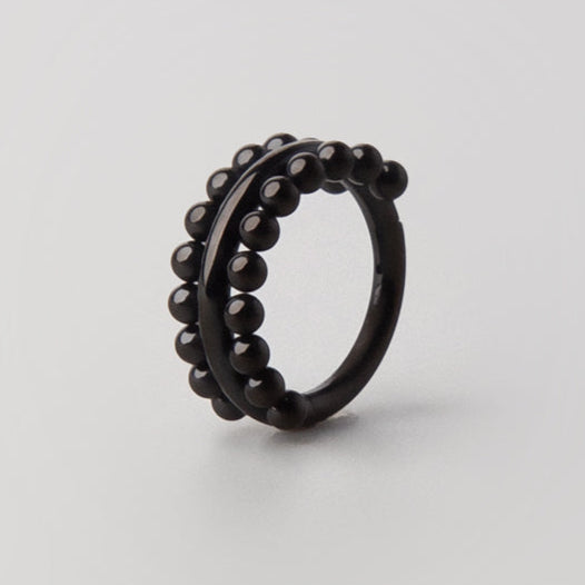 Hinged Segment Ring Double Sided Beads in Black - Titanium - Camden Body Jewellery