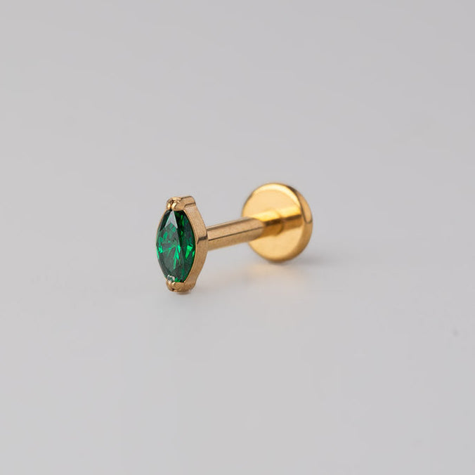 Oval Green CZ Labret in Gold - Titanium - Camden Body Jewellery