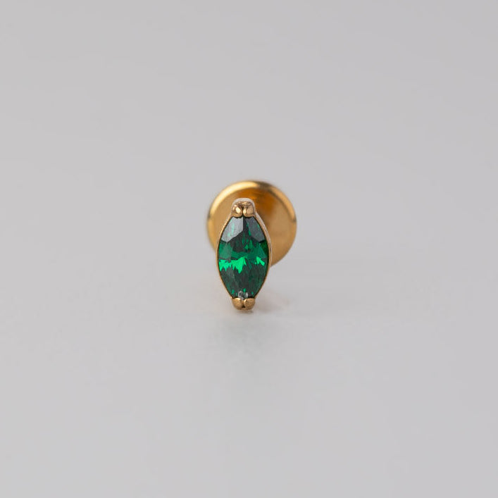 Oval Green CZ Labret in Gold - Titanium - Camden Body Jewellery