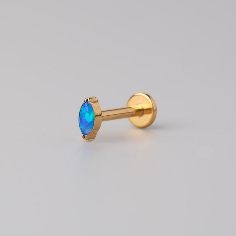Oval Blue Opal Labret in Gold - Titanium - Camden Body Jewellery