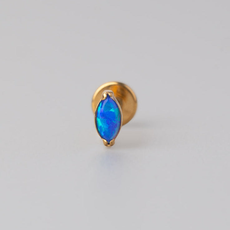Oval Blue Opal Labret in Gold - Titanium - Camden Body Jewellery