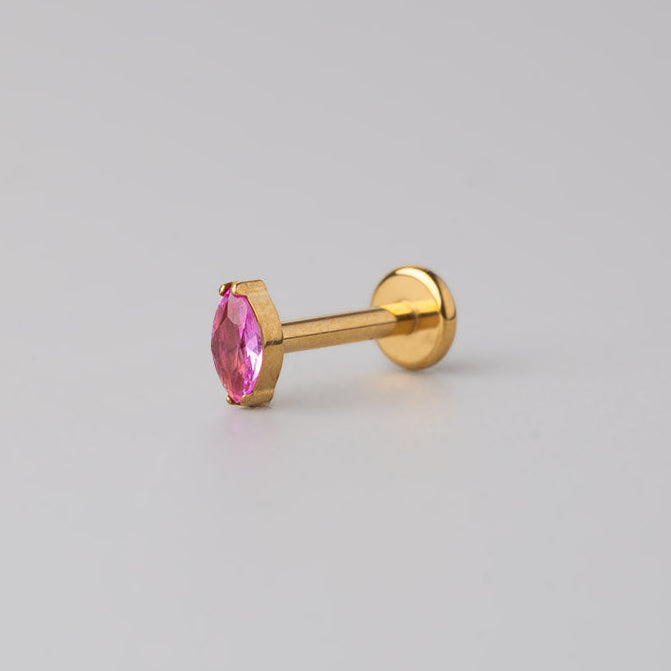 Oval Pink CZ Labret in Gold - Titanium