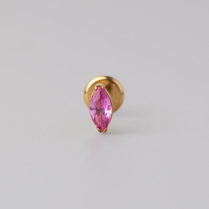 Oval Pink CZ Labret in Gold - Titanium