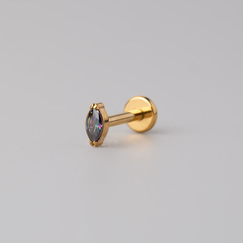Oval Rainbow CZ Labret in Gold - Titanium