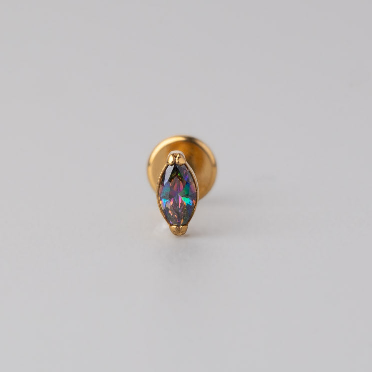 Oval Rainbow CZ Labret in Gold - Titanium