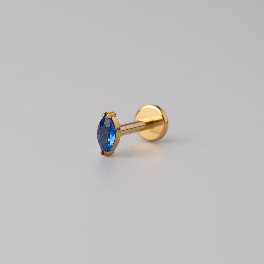 Oval Blue CZ Labret in Gold - Titanium