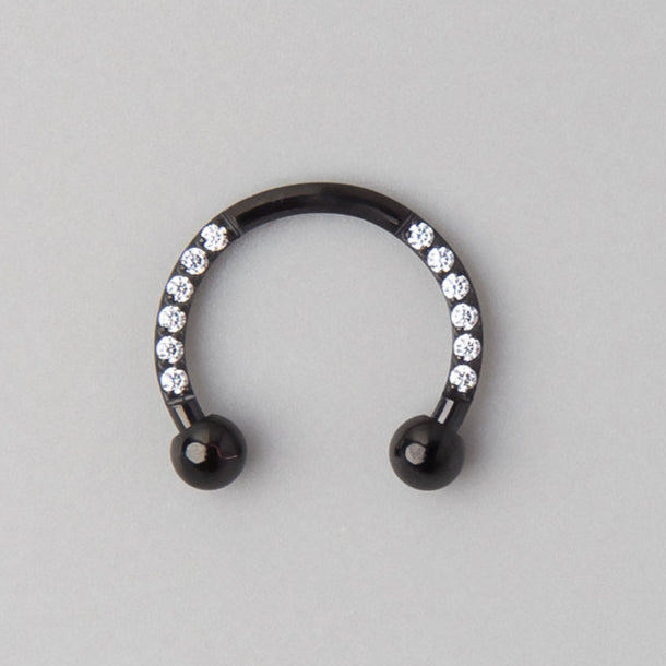 Circular Barbell with CZ Stones in Black - Titanium