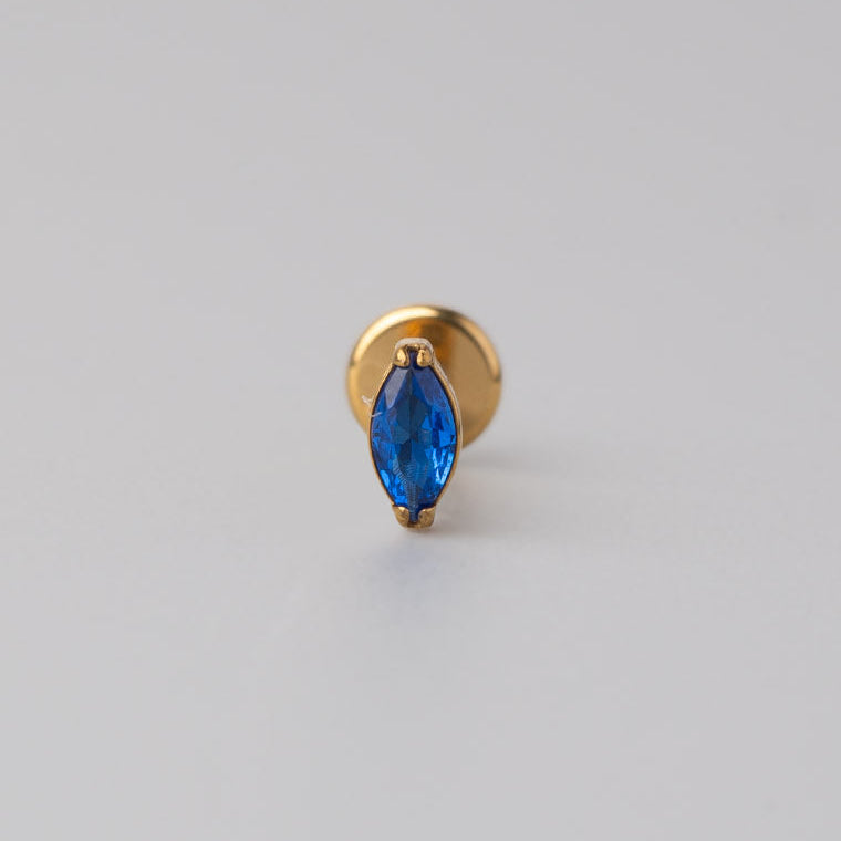 Oval Blue CZ Labret in Gold - Titanium