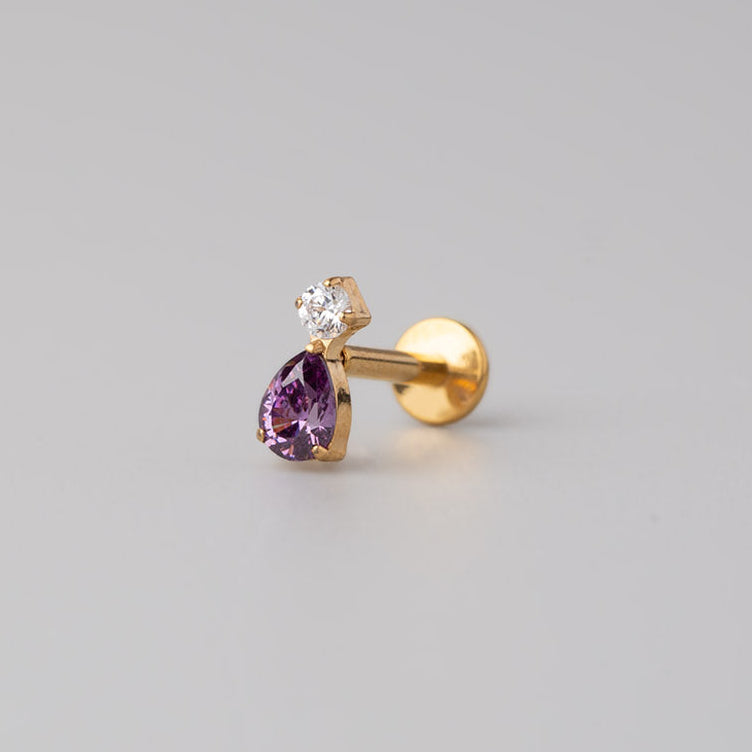 Triangular Purple Labret with Clear CZ in Gold - Titanium