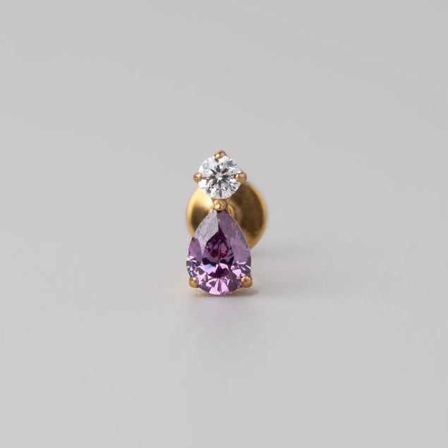 Triangular Purple Labret with Clear CZ in Gold - Titanium - Camden Body Jewellery
