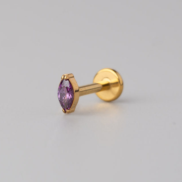 Oval Purple CZ Labret in Gold - Titanium