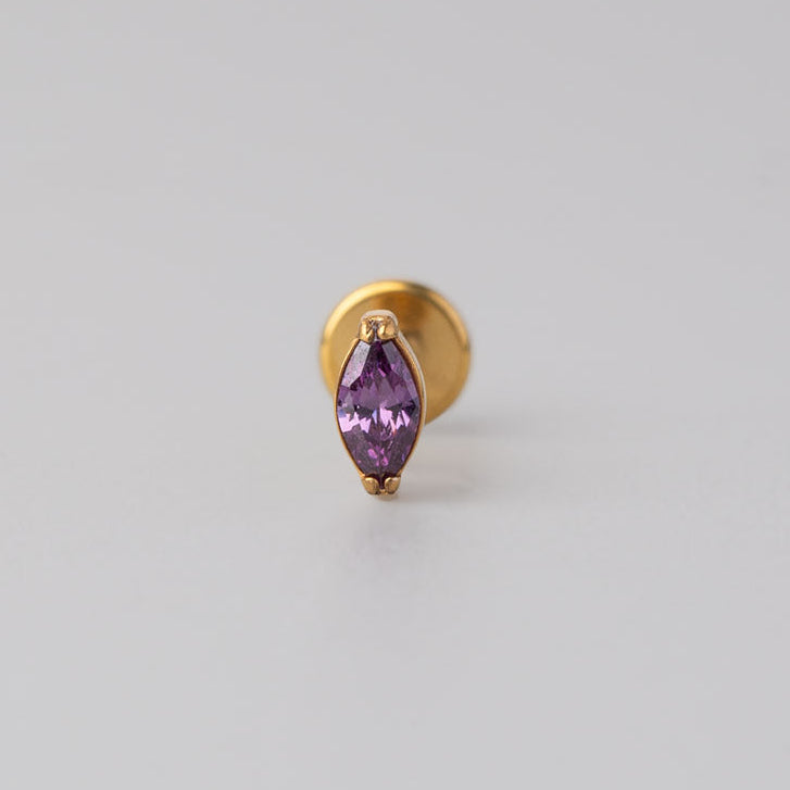 Oval Purple CZ Labret in Gold - Titanium