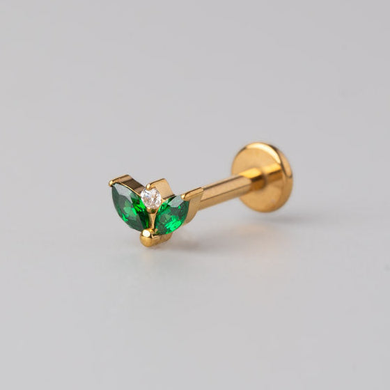 Double Marquise Emerald Green with Clear CZ in Gold - Titanium